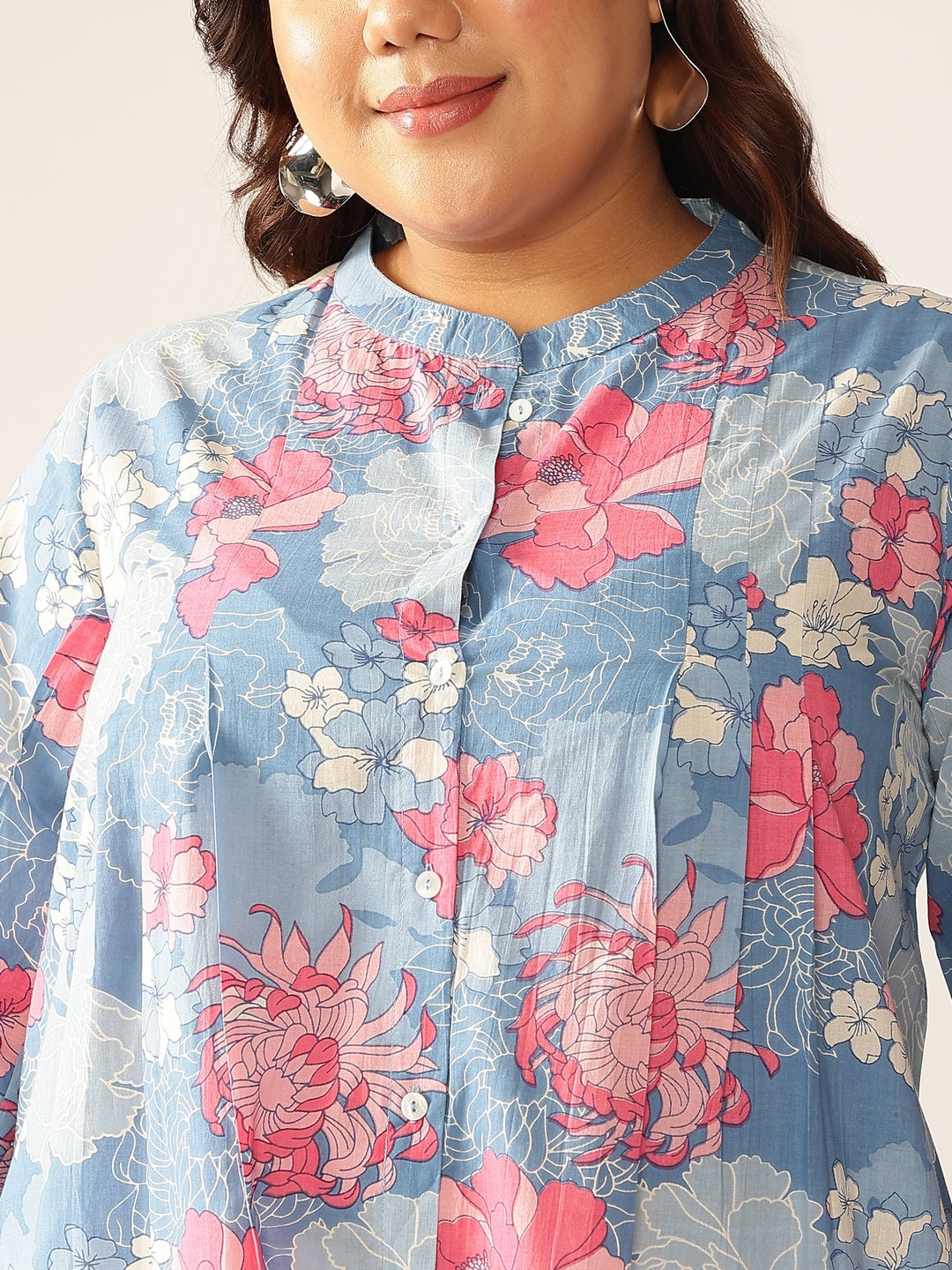 Janasya Bright Cotton Floral A-Line Tunic