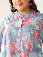 Thumbnail for Janasya Bright Cotton Floral A-Line Tunic