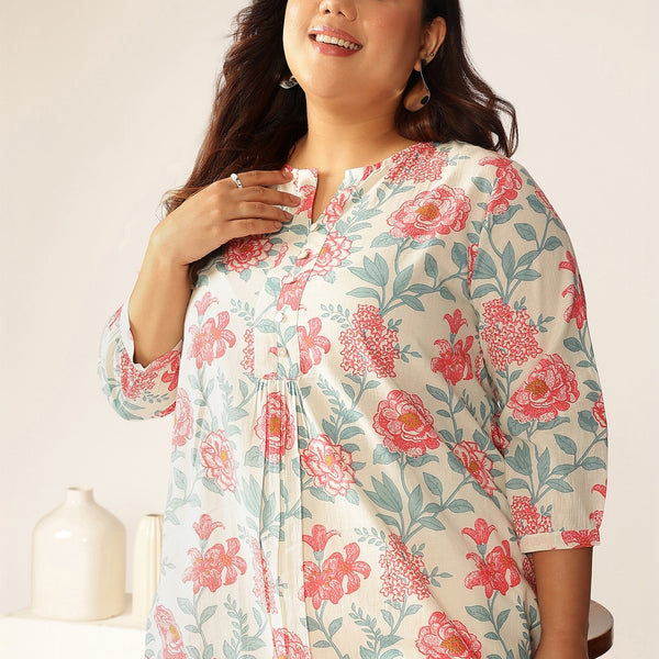 Janasya Light Cotton Floral A-Line Tunic