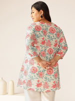 Thumbnail for Janasya Light Cotton Floral A-Line Tunic