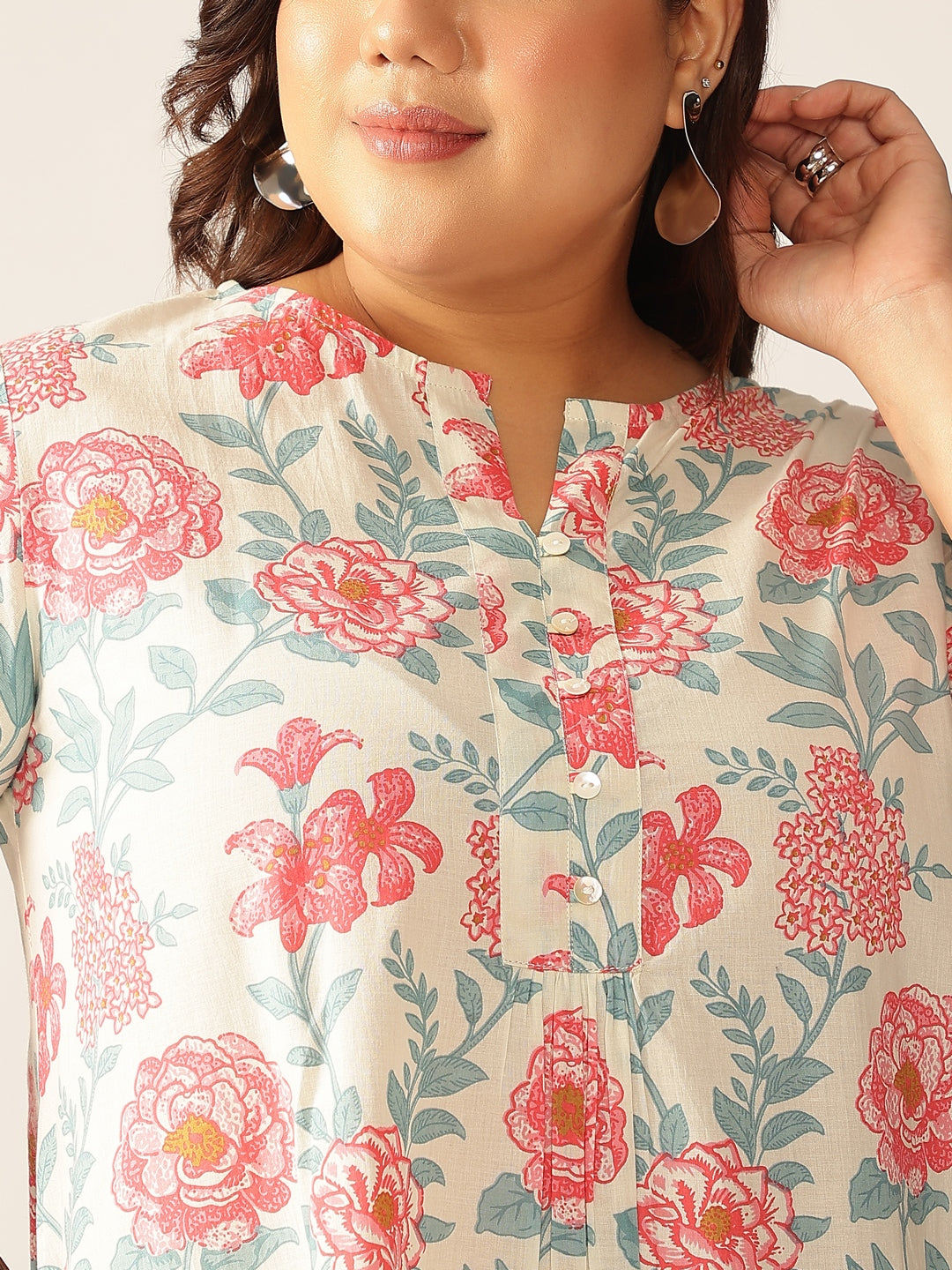 Janasya Light Cotton Floral A-Line Tunic