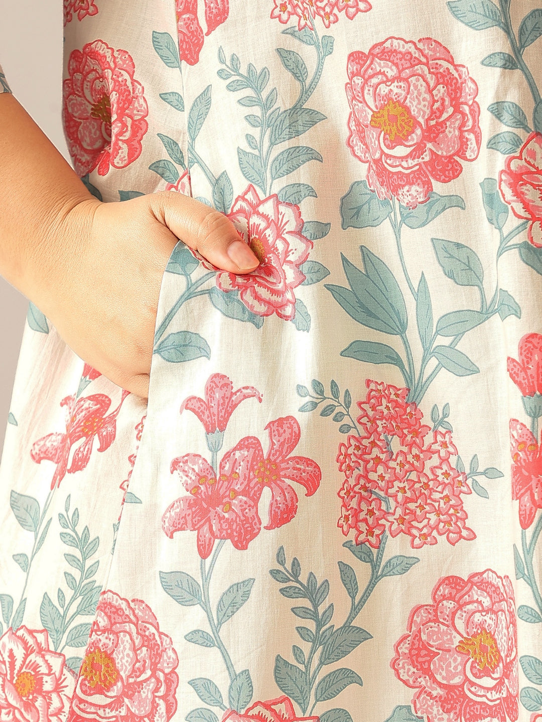 Janasya Light Cotton Floral A-Line Tunic