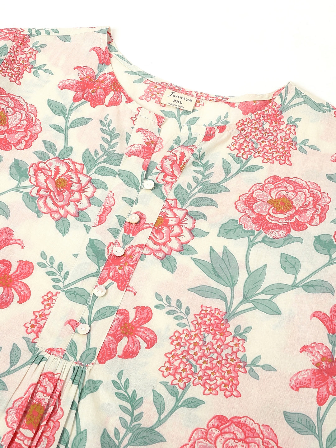 Janasya Light Cotton Floral A-Line Tunic