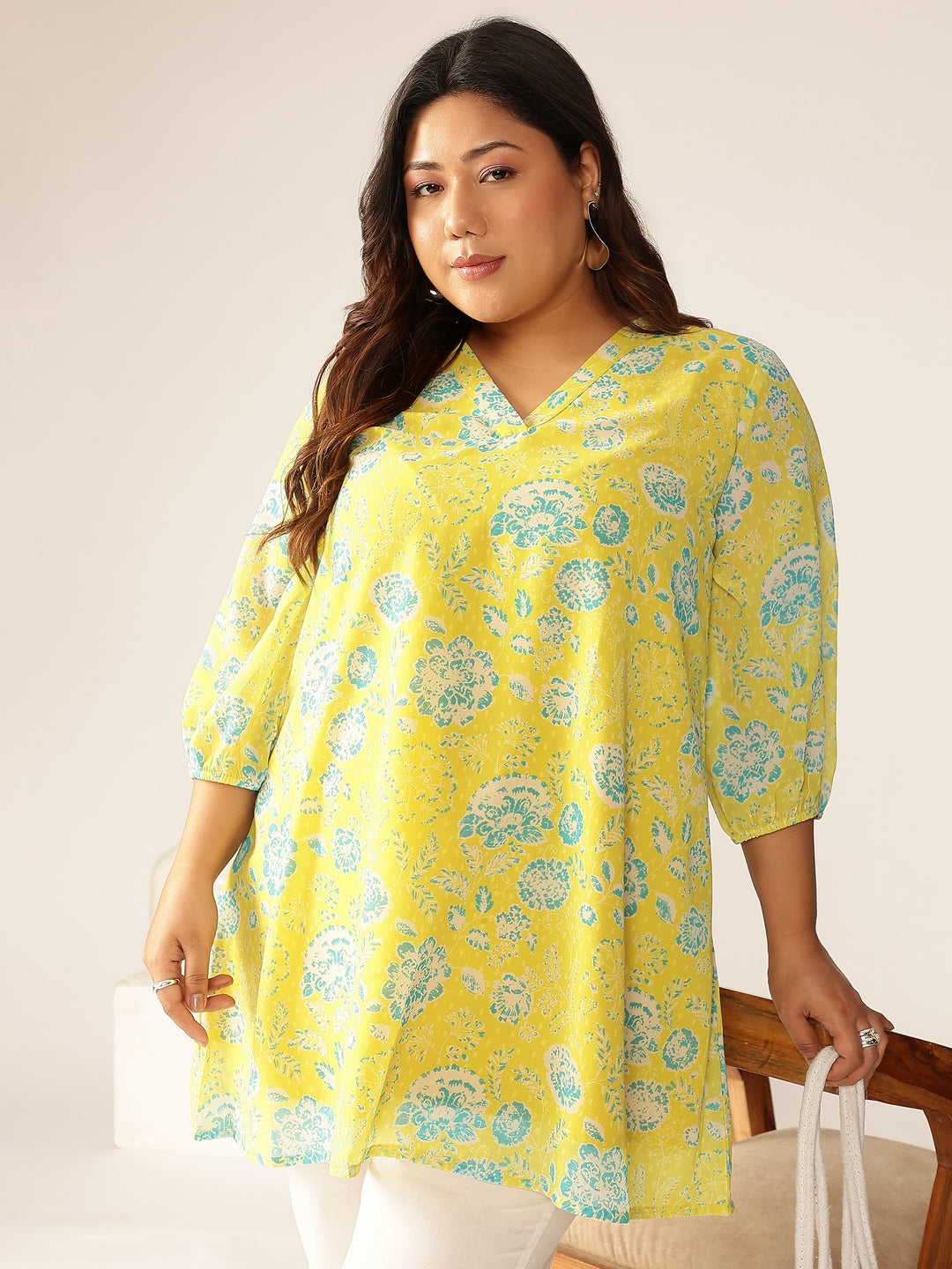 Janasya Bright Georgette Floral A-Line Tunic