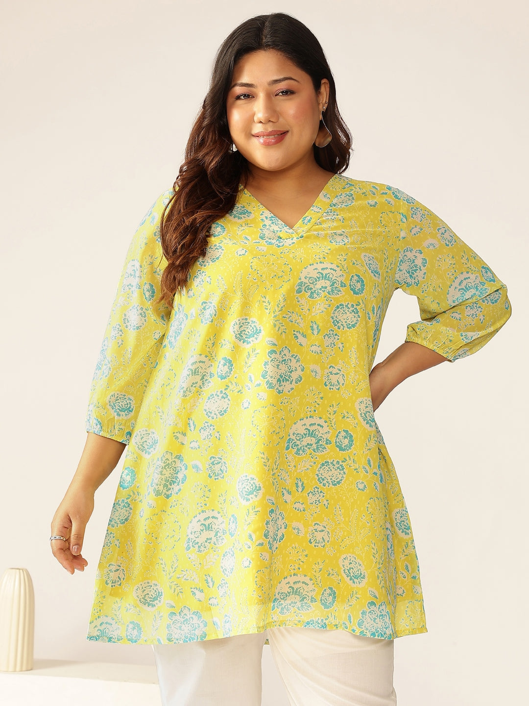 Janasya Bright Georgette Floral A-Line Tunic