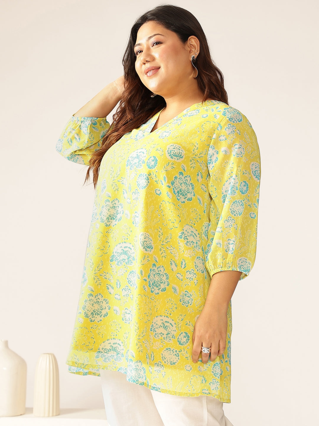 Janasya Bright Georgette Floral A-Line Tunic