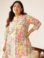 Thumbnail for Janasya Bright Cotton Floral A-Line Tunic