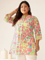 Thumbnail for Janasya Bright Cotton Floral A-Line Tunic