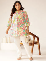 Thumbnail for Janasya Bright Cotton Floral A-Line Tunic