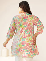 Thumbnail for Janasya Bright Cotton Floral A-Line Tunic