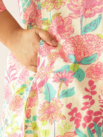 Thumbnail for Janasya Bright Cotton Floral A-Line Tunic