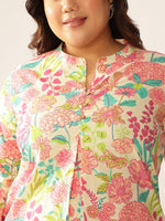 Thumbnail for Janasya Bright Cotton Floral A-Line Tunic