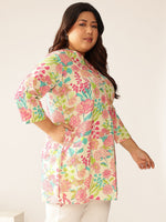 Thumbnail for Janasya Bright Cotton Floral A-Line Tunic