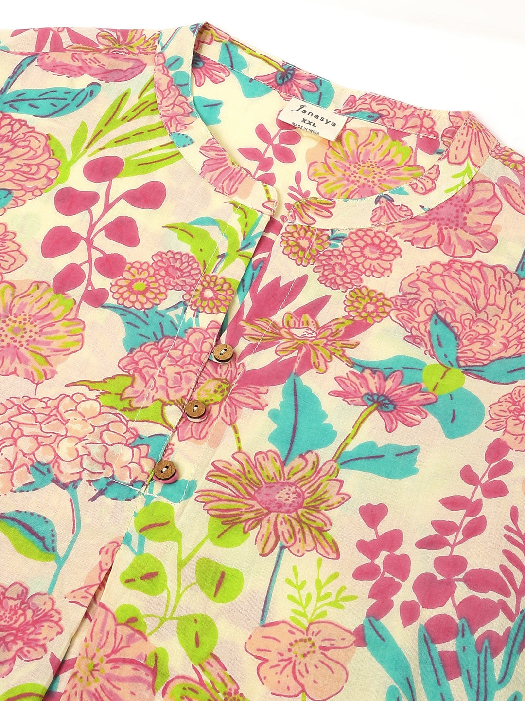 Janasya Bright Cotton Floral A-Line Tunic