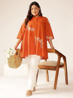 Thumbnail for Janasya Dark Cotton Floral A-Line Tunic