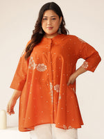Thumbnail for Janasya Dark Cotton Floral A-Line Tunic