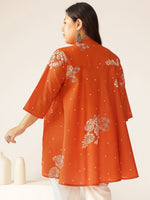 Thumbnail for Janasya Dark Cotton Floral A-Line Tunic