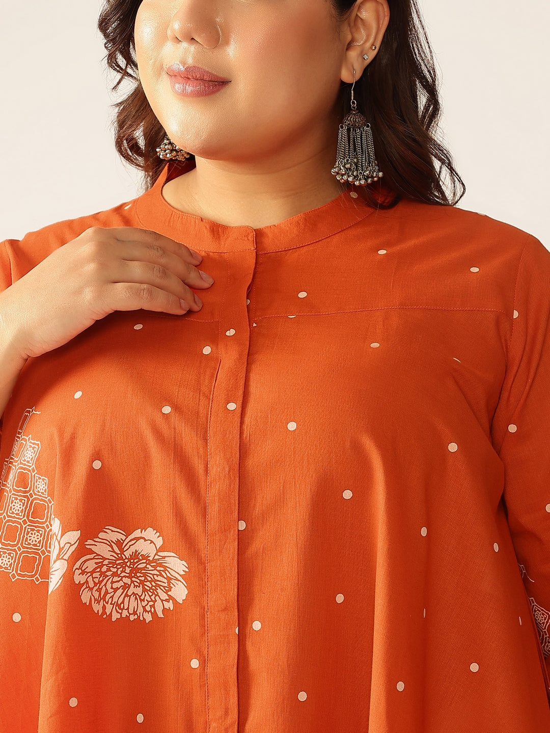 Janasya Dark Cotton Floral A-Line Tunic