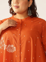 Thumbnail for Janasya Dark Cotton Floral A-Line Tunic