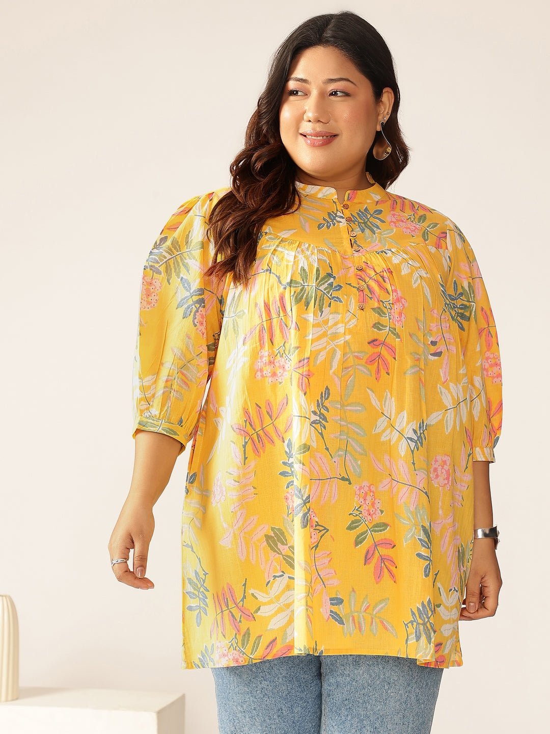 Janasya Light Cotton Tropical A-Line Tunic