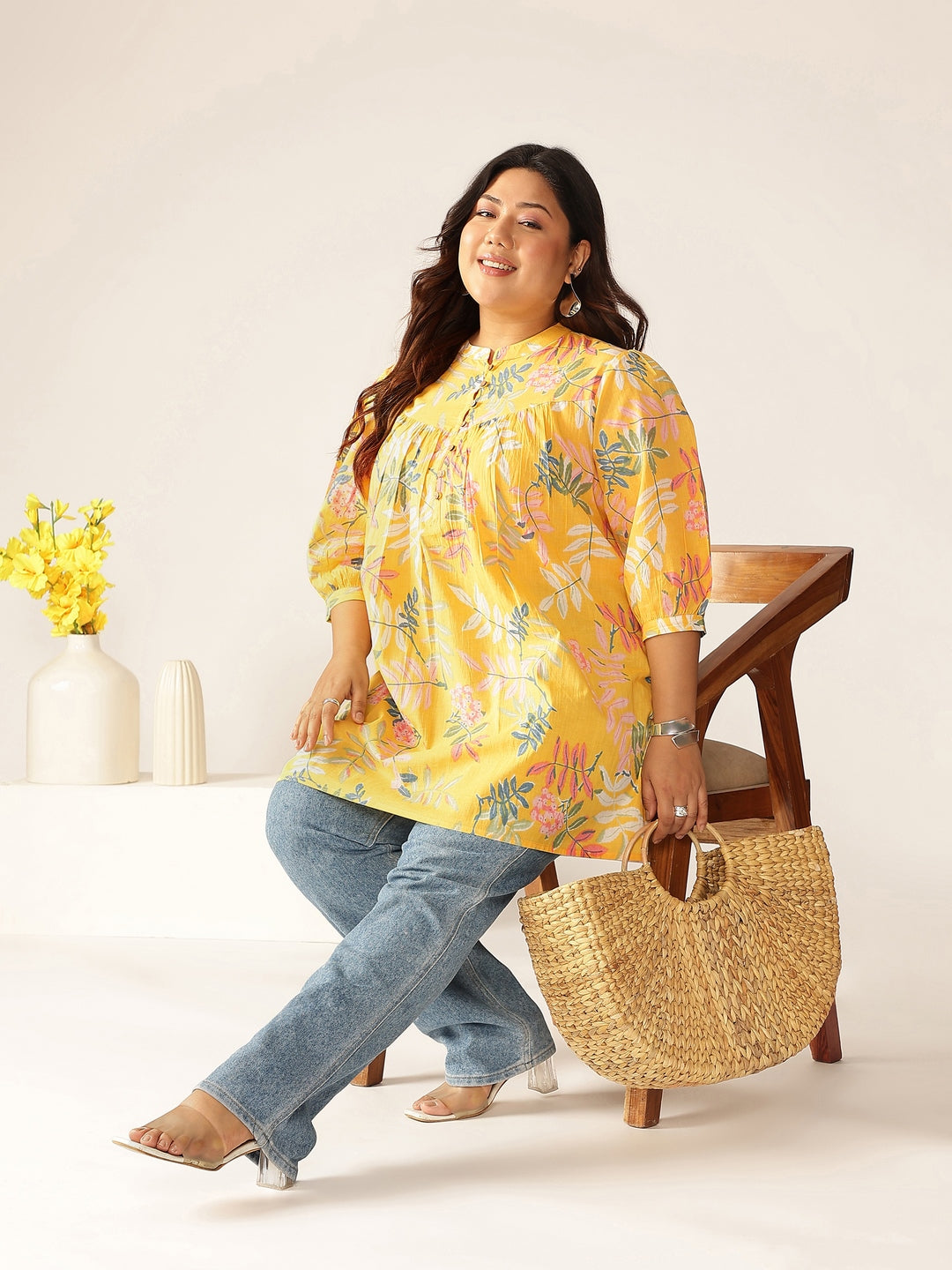 Janasya Light Cotton Tropical A-Line Tunic