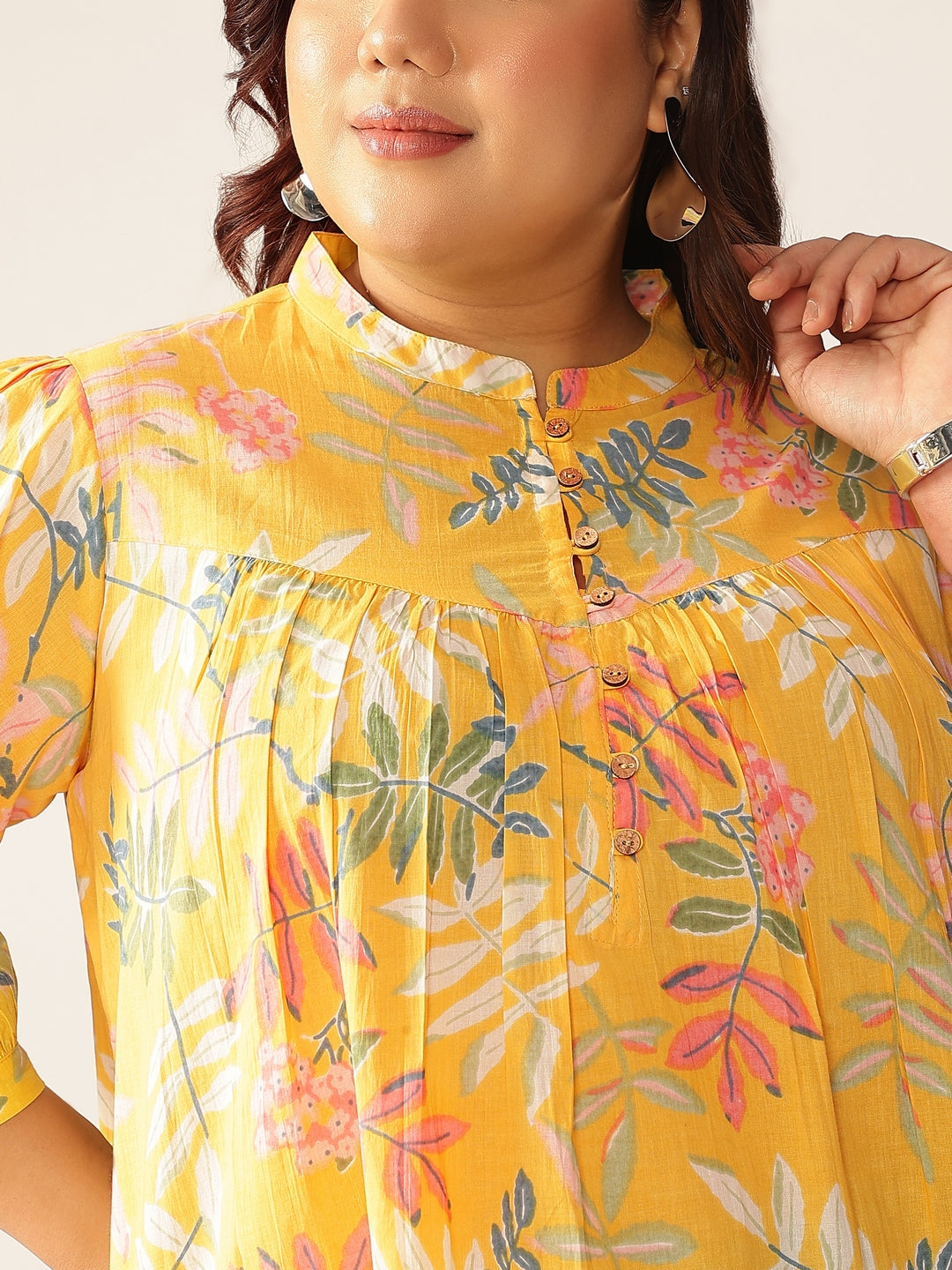 Janasya Light Cotton Tropical A-Line Tunic