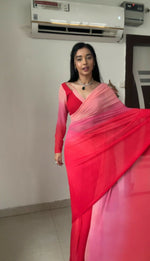 Thumbnail for Malishka Georgette Printed Ready To Wear Saree With Blouse Piece - Pink Red - Distacart