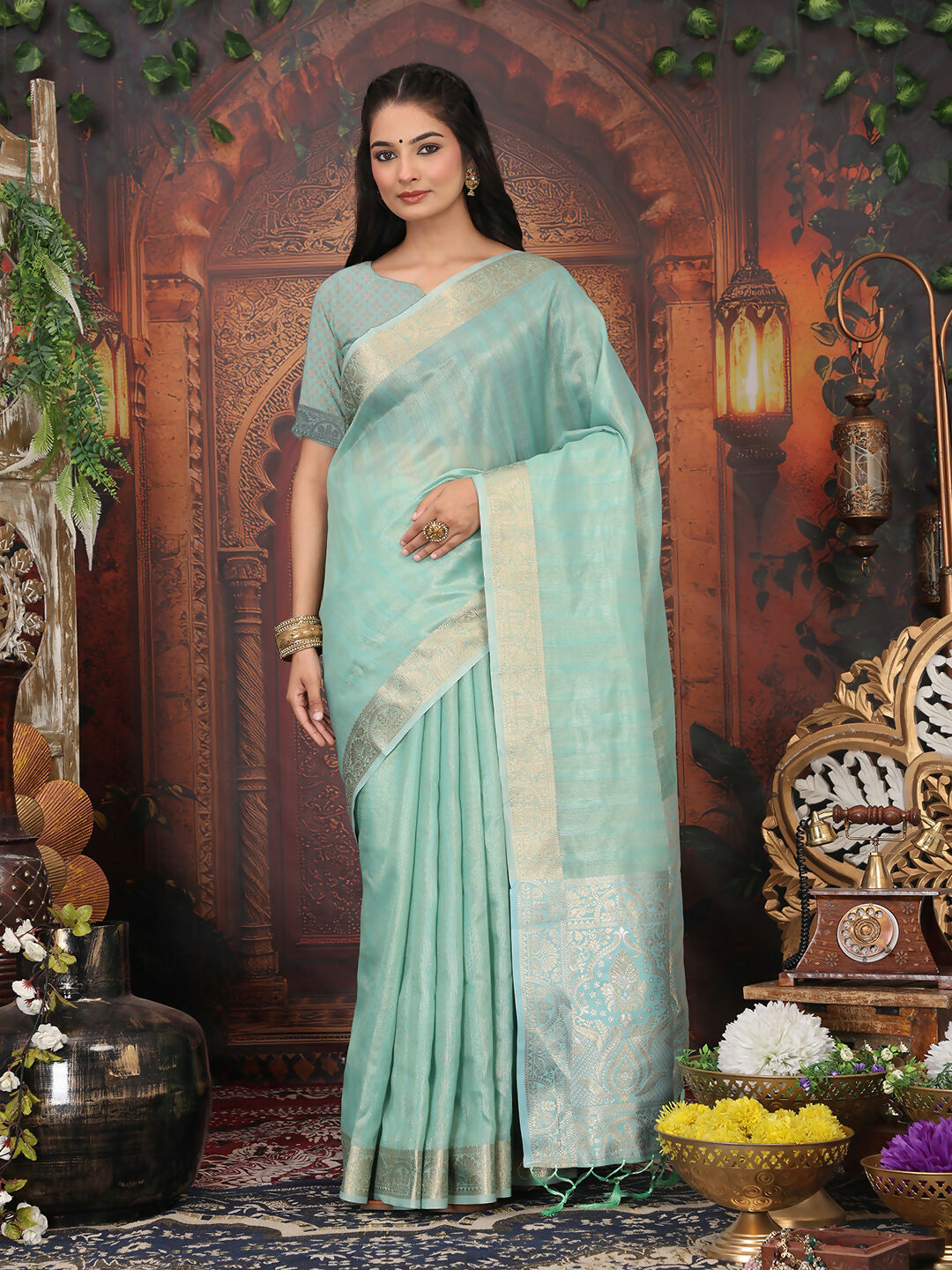 Astita Organza Rama Green Saree