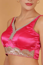 Thumbnail for Joban Fashion Silk Zari And Sequence Work Padded Blouse - Hot Pink