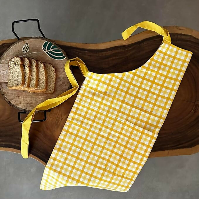Oak & Lily 100% Cotton Kitchen Apron-Yellow - Dista