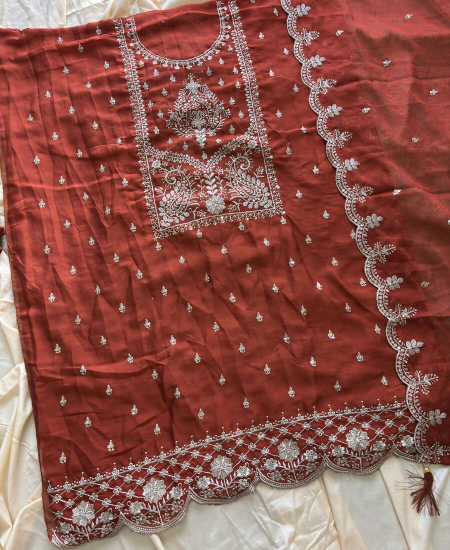 KC Orange Wedding Wear Embroidered Crush Silk Salwar Suit - Dista