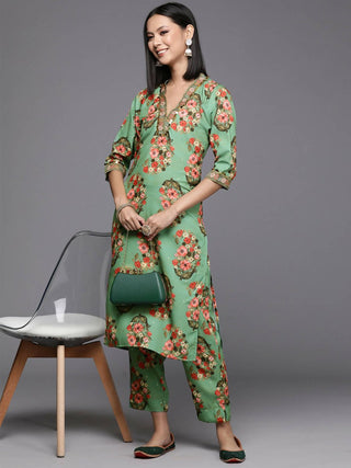 Ahalyaa Women's Traditional wear Kurta Set - Green - Distacart