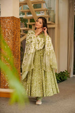 Thumbnail for Aayaa Designer Cotton Silk Suit - Pista Green - Dista