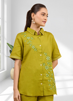 Thumbnail for Joban Fashion Green Cotton, Linen Embroidered Readymade Cord Set - Distacart