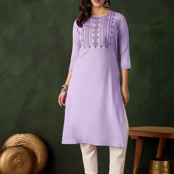 Sangria Embroidered Pure Cotton Straight Kurta - Distacart