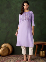Thumbnail for Sangria Embroidered Pure Cotton Straight Kurta