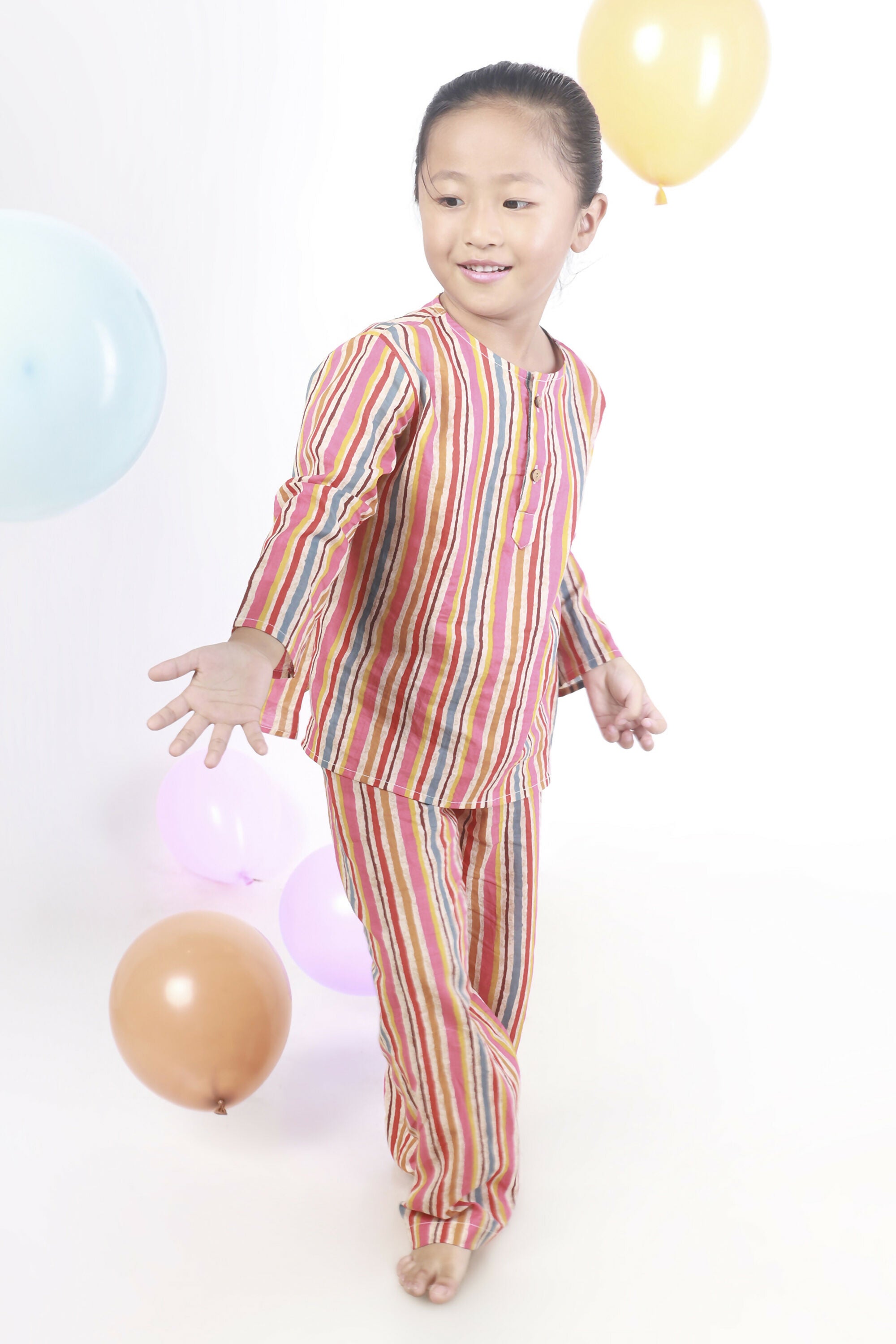 Breathables Kids Cotton Stripes Print Kurta Pyjama Night Suit - Multicolor - Dista
