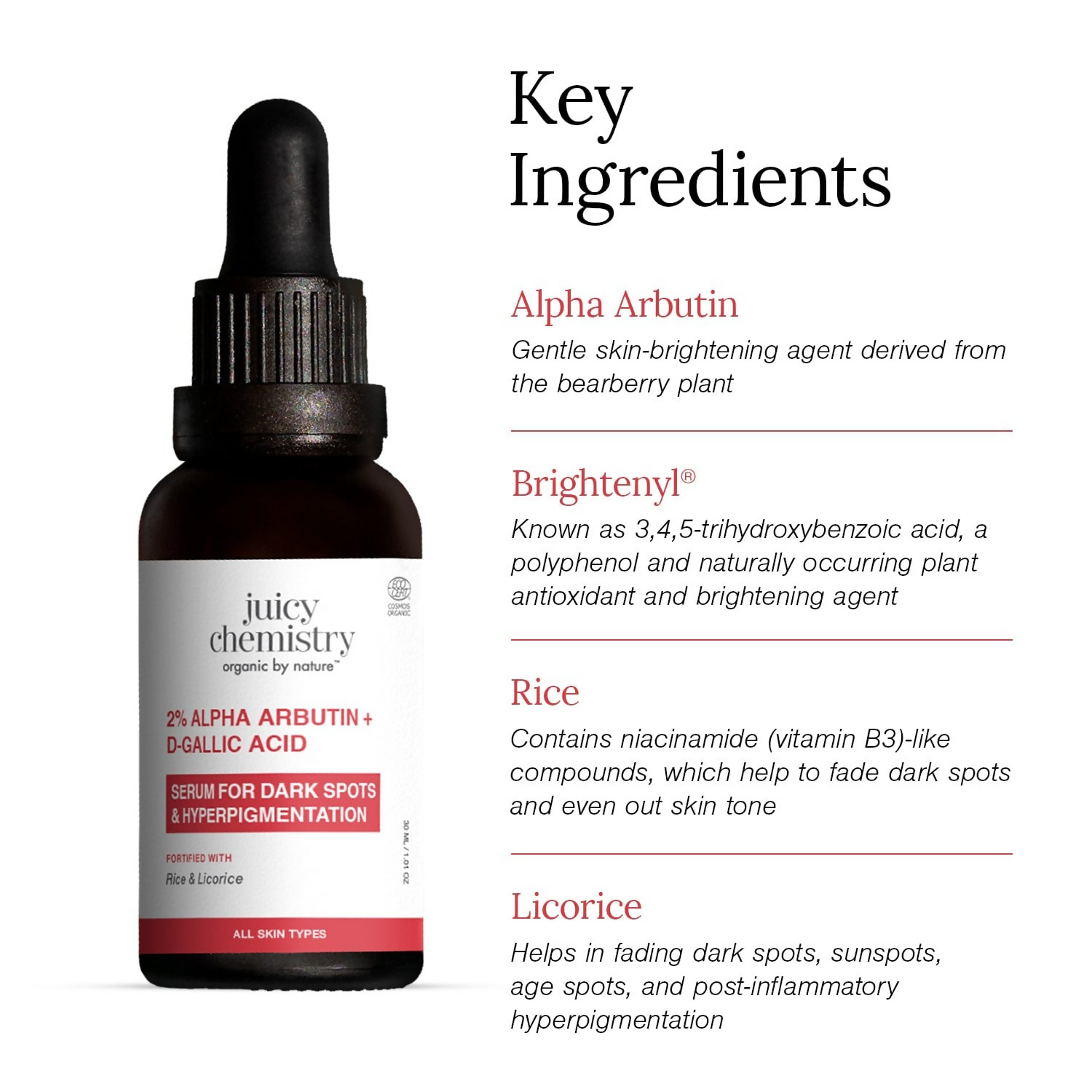 Juicy Chemistry 2% Alpha Arbutin + D-Gallic Acid Face Serum - Distacart