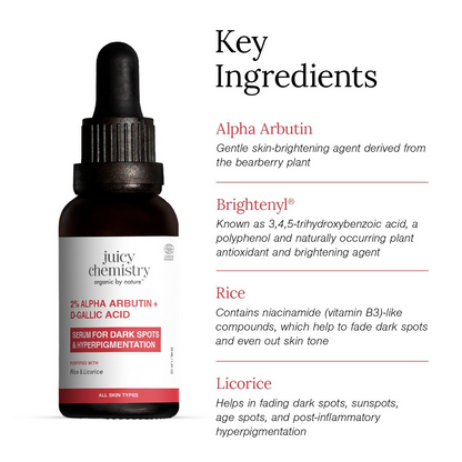 Juicy Chemistry 2% Alpha Arbutin + D-Gallic Acid Face Serum - Distacart