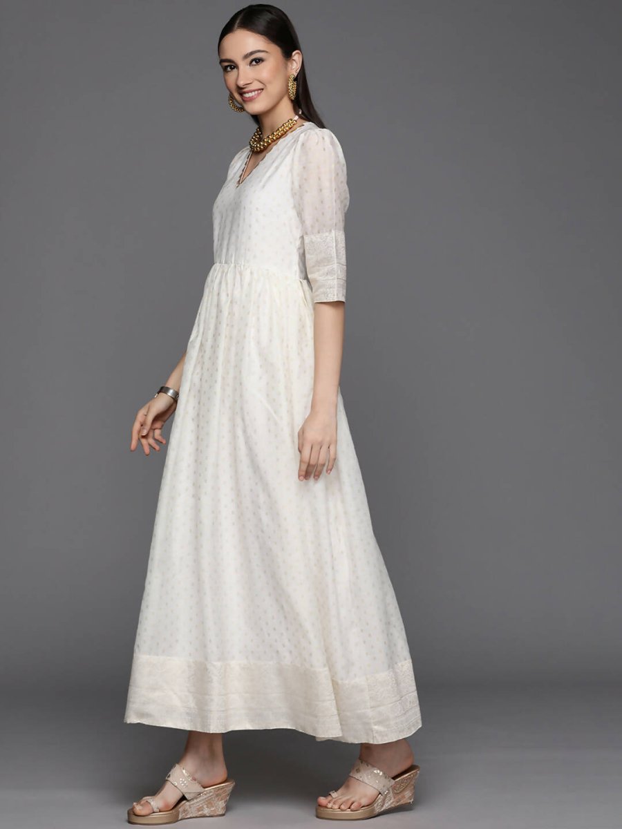 Ahalyaa Women's Off white Chanderi Gold Pasted Dress - Distacart