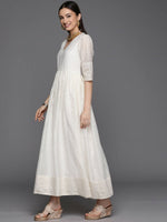 Thumbnail for Ahalyaa Women's Off white Chanderi Gold Pasted Dress - Distacart