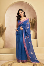 Thumbnail for Vastranavya Blue Digital Printed Linen Ready To Wear Pocket Saree with Unstitched Blouse - Distacart