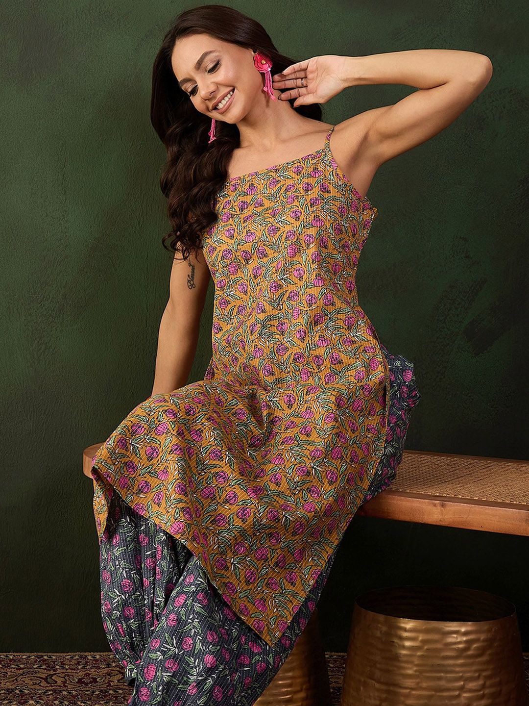 Sangria Printed Kurta With Trouser - Distacart