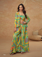 Thumbnail for Anaita Parrot Green Real Chinon Stitched 3 Piece Suit with Printed & Embroidery hand work - Distacart