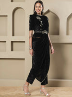 Thumbnail for Joban Fashion Women Black Velvet Hand Embellishment Stitched Kurta Set - Distacart