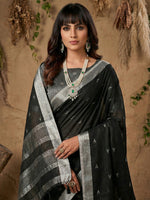 Thumbnail for Shree Shyam Fashion Black Linen Cotton Saree - Distacart