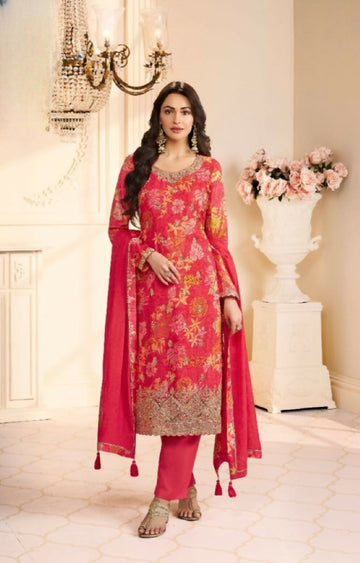 Anaita Red Chinon Stitched Suit with Multi Digital Print - Distacart