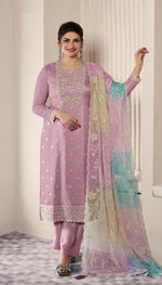 Thumbnail for Anaita Lavender Embroidered Silk Stitched Salwar suit - Distacart