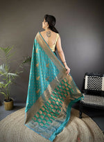 Thumbnail for Joban Fashion Banarasi Teal Green Woven Soft Silk Saree