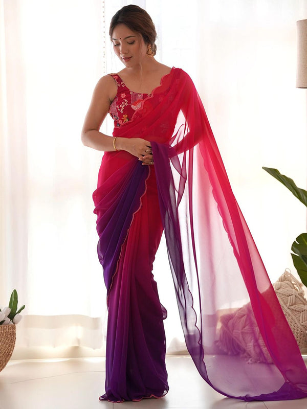 Mitera Ombre Embroidered Pure Georgette Saree - Distacart